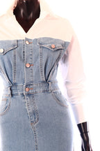 Trendying női farmer ruha hosszú ujjú kerek nyakú maxi